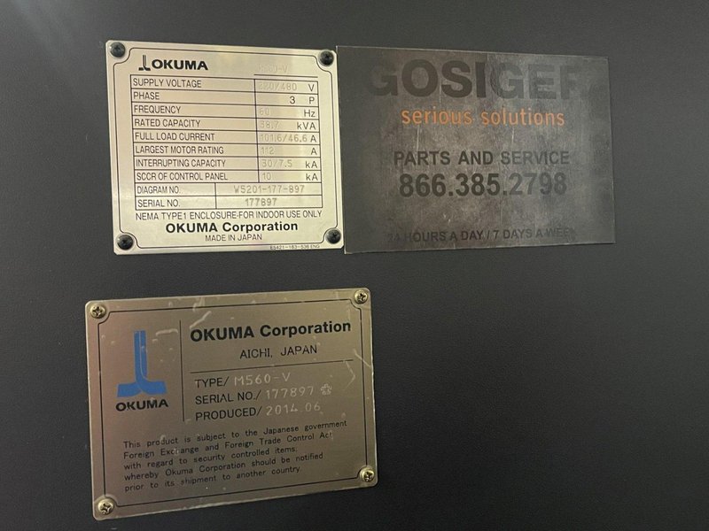 2014 Okuma Genos M560-V Bridge-Style CNC Vertical Machining Center with OSP-P300M Control