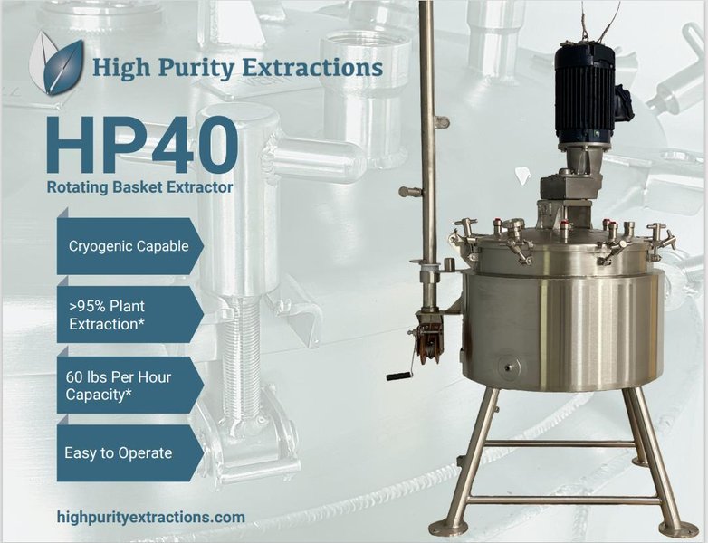 High Purity Extractions HP40 Stainless 35 Gallon Mixer - Rotary Extractor 2019 equipped with Cryogenic Capable, >95% Plant Extraction*, 60 lbs. per Hour Capacity