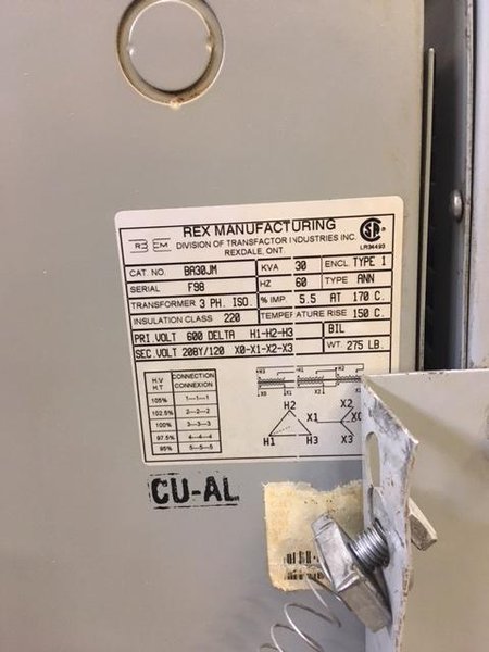 Transformer 30KVA 600V to 208V