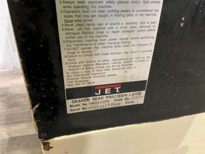14" X 60" JET MODEL #GH-1460ZX GAP BED ENGINE LATHE: STOCK #80747