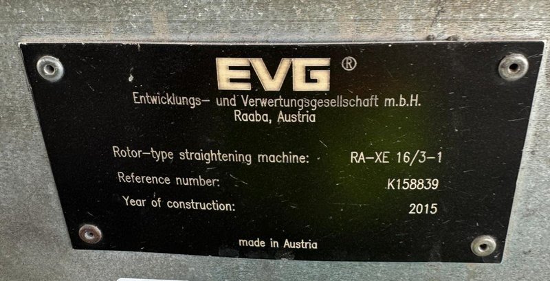 1/4" -> 5/8" EVG MODEL #RA-XE 16/3-1 (NEW 2015) AUTOMATIC REBAR STRAIGHT, CUT &amp; BENDING SYSTEM: STOCK #21142