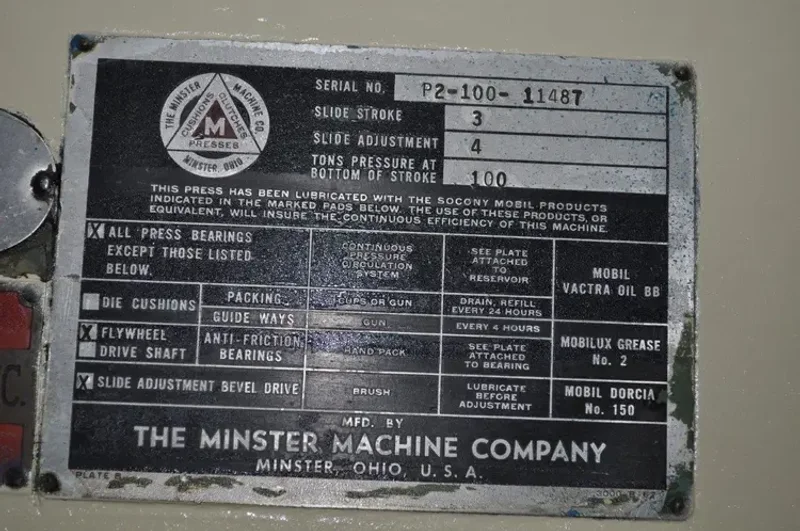 MINSTER 100 TON SSDC PRESS, STOCK# 13617J