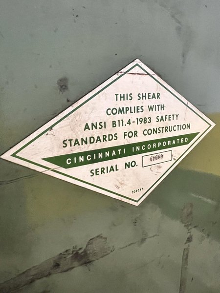 10&#039; X 1/2&quot; CINCINNATI HS500 HYDRAULIC SHEAR WITH FOPBG: STOCK #21757