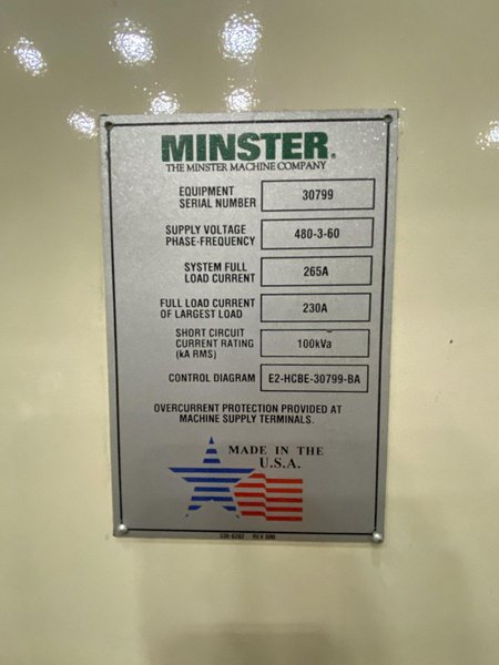 1200 Ton Minster E2-1200 Eccentric Shaft Straight-Side Transfer Press, 12&quot; STR, 44&quot; SH, 120&quot; LR x 60&quot; FB BA, 25-45 SPM