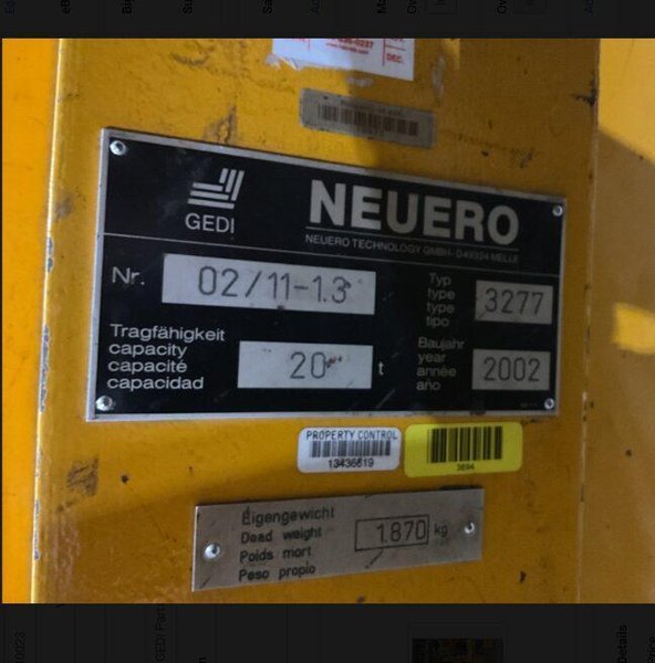 NEUERO GEDI 2002 Part# 3277 MOBILE VEHICLE LIFT 20 TON VEHICLE LIFT USED
