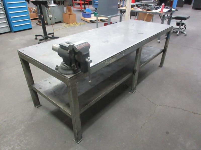 Steel Table with Lower Shelf &amp; 4-3/4 Bench Vise- Auction Item