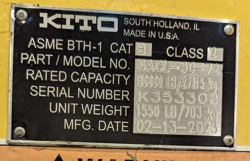 60,000# x 72" Harrington Narrow Arm Coil Lifter STOCK #3766