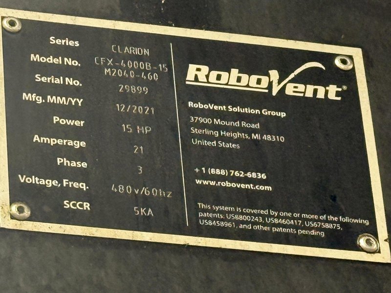 8000 CFM ROBOVENT CLARION MODEL CFX-4000B OIL MIST &amp; SMOKE COLLECTORS: YOBRO #24288
