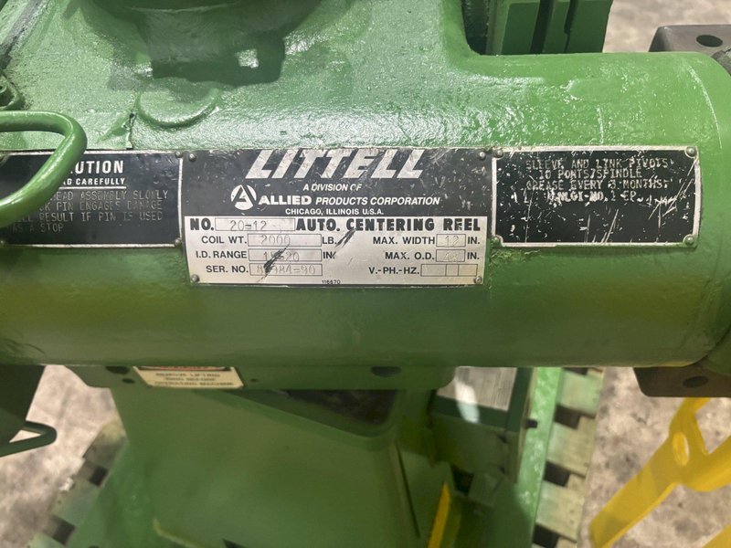 2,000 LBS X 12&quot; LITTELL MODEL #20-12 DOUBLE END PULL OFF UNCOILER COIL REEL: STOCK #23713