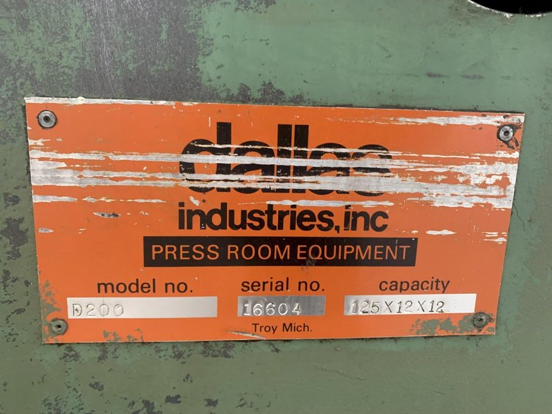 12&quot; X .125&quot; DALLAS INDUSTRIES MODEL D200 AIR FEEDER/STRAIGHTENER. STOCK # 0738321
