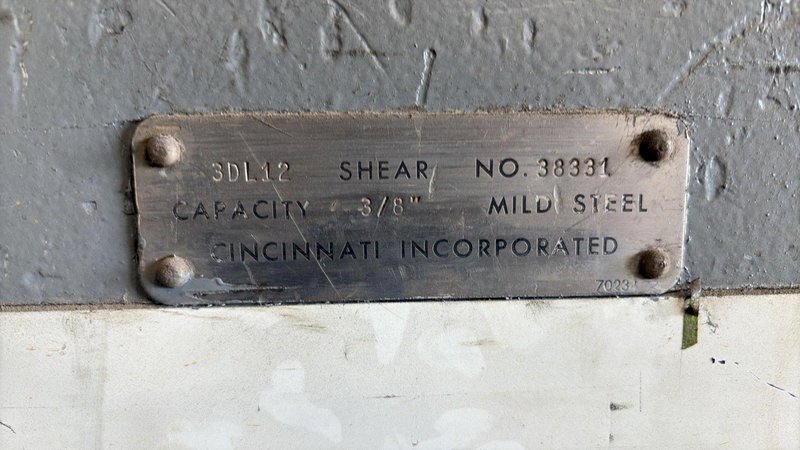 1 - Preowned Cincinnati Shear 12FT x 3/8", Model# 3DL12, 480V 3 Phase