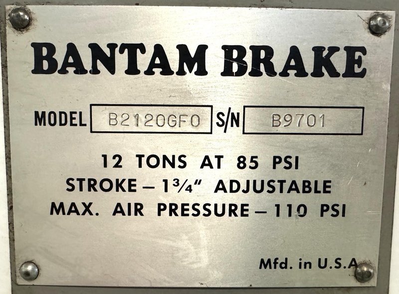 12 Ton Bantam Pneumatic Press Brake B212, 24" O.A., 12" x 3/16" Capacity