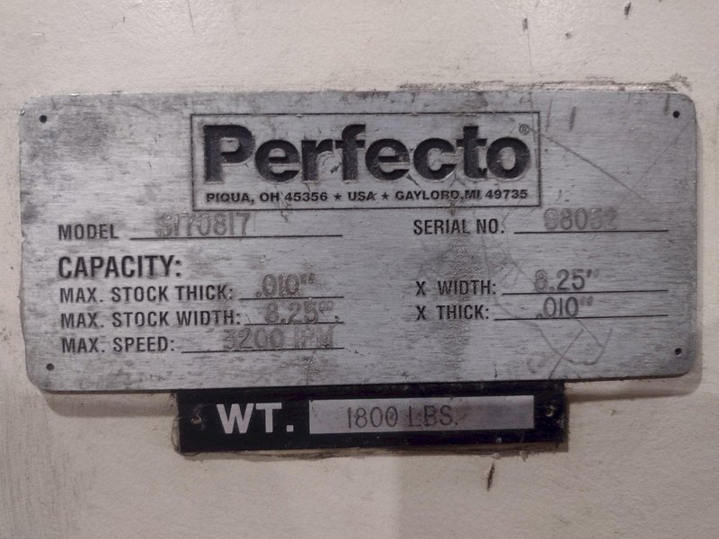 8.25&quot; X .010&quot; PERFECTO MODEL #S170817 17 ROLL POWERED PRECISION COIL STRIP STRAIGHTENER: STOCK #19253