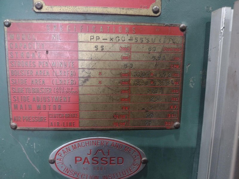 60 TON AIDA MODEL #PP-XGC-55SU (II) GAP STAMPING PUNCH PRESS, 6" STROKE: STOCK #19323