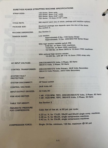 SIGNODE SureTyer Semi-Auto Strapping Machine, S/N B4207.
