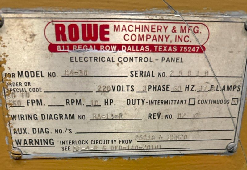 30&quot; X .170&quot; ROWE C4-30 STRAIGHTENER. STOCK # 1117824.
