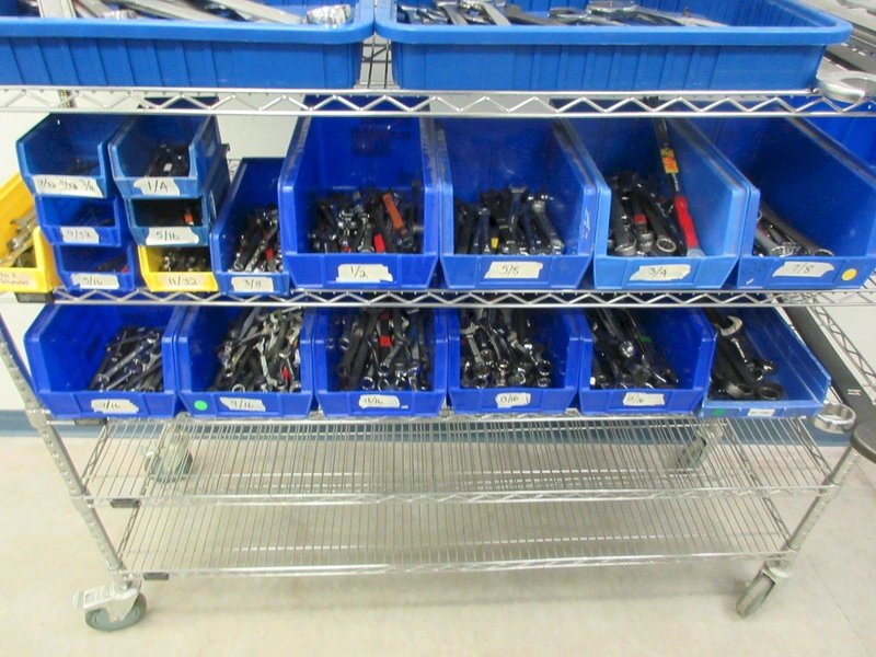 Box End Wrenches from 7/32" up to 1-13/16" on Quantum 8-Shelf 60" x 18" x 78" Metal Wire Rolling Cart- Auction Item