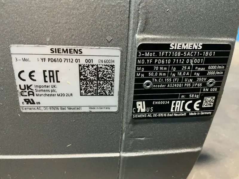 Siemens 6000 Rpm Servo Motor - 1ft7108-5ac71-1bg1