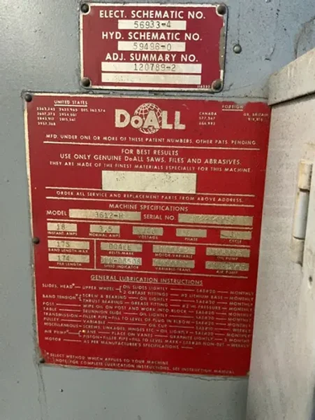 Doall 24” X 30” Vertical Band Saw  - 3612-h