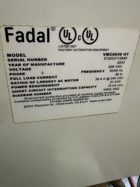 FADAL VMC8030 Vertical Machining Center
