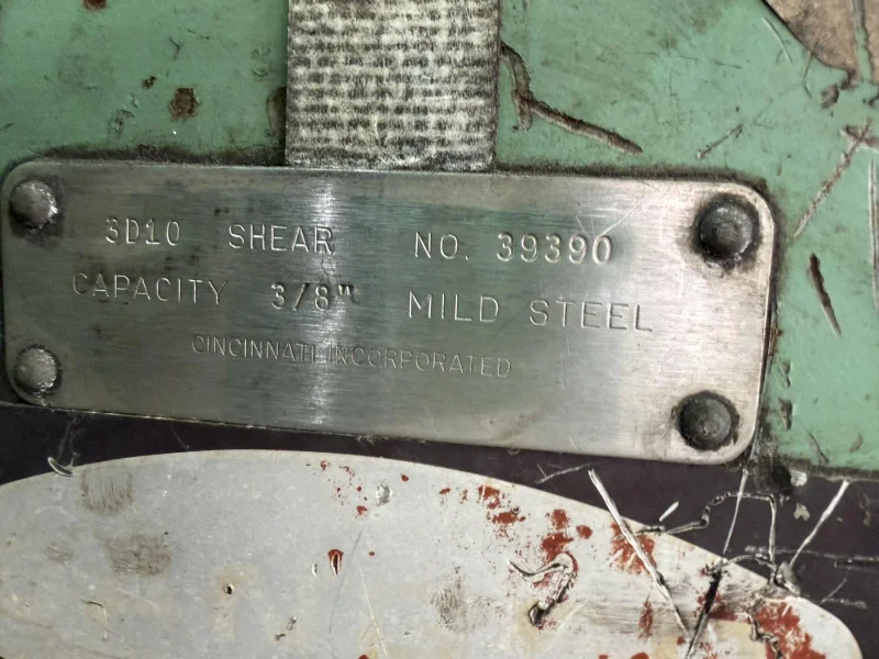 10' X 3/8" CINCINNATI MODEL #30 HYDRAULIC SHEAR: YOBRO #26116