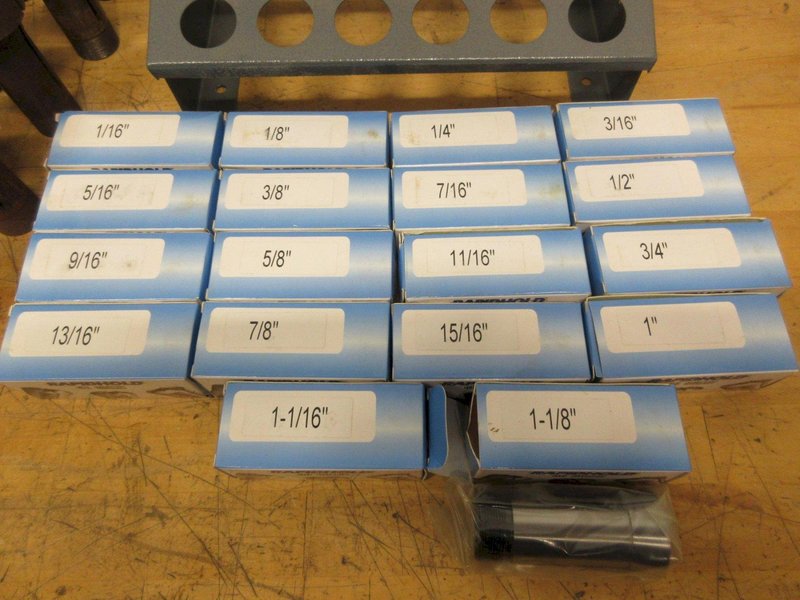5C Collets **NIB** China (18pc) Set 1/16" - 1-1/8" with Divider Stand, and Emergency 5C Collets- Auction Item