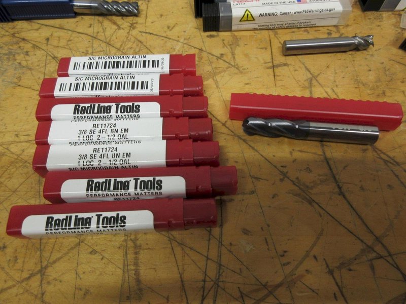 Solid Carbide End Mills **All New In Packages**, (10) Garr 22mm 5FL SQ, (18) Nachi 5/16" 3FL SQ, (7) Redline 3/8" 4FL Ball- Auction Item