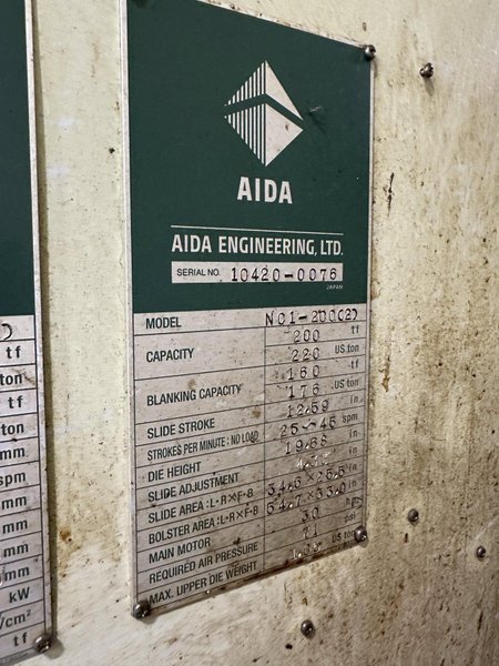 (3) 220 TON AIDA PRESS LINE, W/ STOCK FEEDER &amp; TRANSFER SYSTEM: STOCK #22200