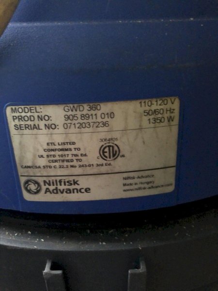 EUROCLEAN MODEL EWD-315 WET/DRY NILFISK VACUUM: STOCK #13994