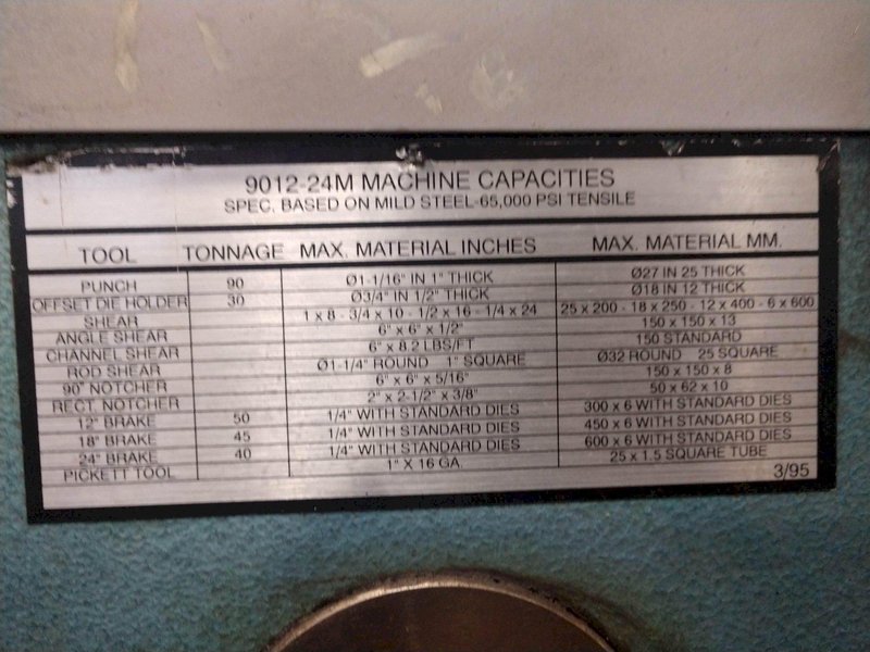 90 TON SCOTCHMAN MODEL #9012 HYDRAULIC IRONWORKER: STOCK #14328