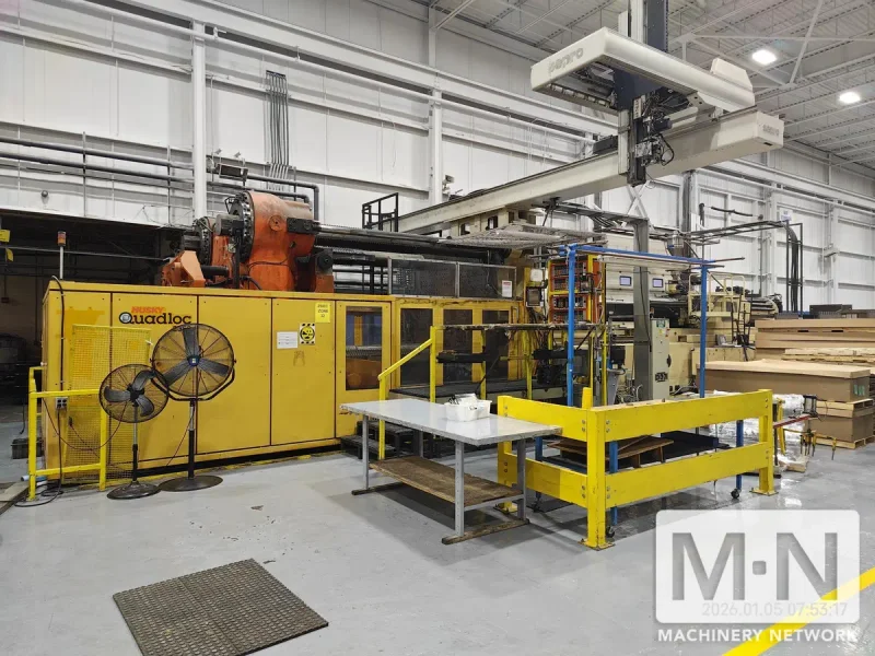 2350 TON 896 OZ HUSKY MODEL QUAD-LOC 2350/RS200/200 INJECTION MOLDING MACHINE MFG 2002