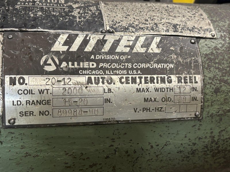 2,000 LBS X 12&quot; LITTELL MODEL #20-12 DOUBLE END PULL OFF UNCOILER COIL REEL: STOCK #23710