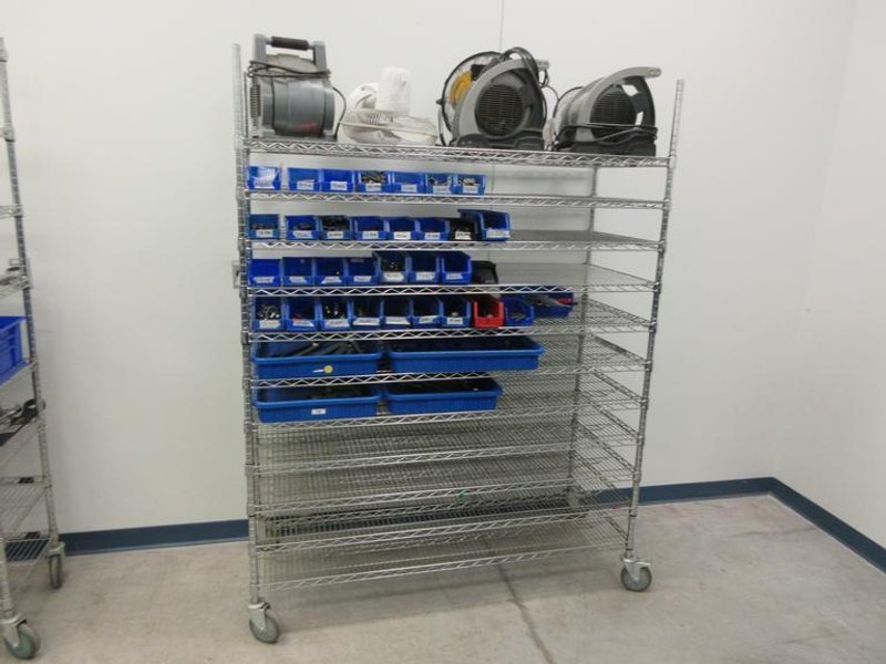 Hand Tools, including Box End Wrenches, Ratchets, Sockets and MORE on Quantum 11-Shelf 60" x 24" 78" Metal Wire Rolling Cart- Auction Item