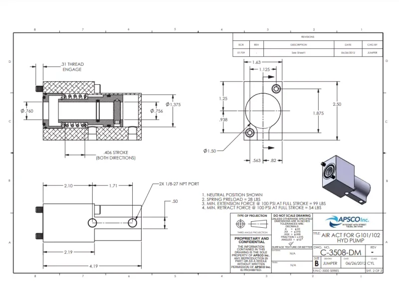 APSCO C-3508-DM AIR SHIFT CYLINDER &quot;ACTUATOR&quot; FOR  G101/102 PUMP: STOCK #22843