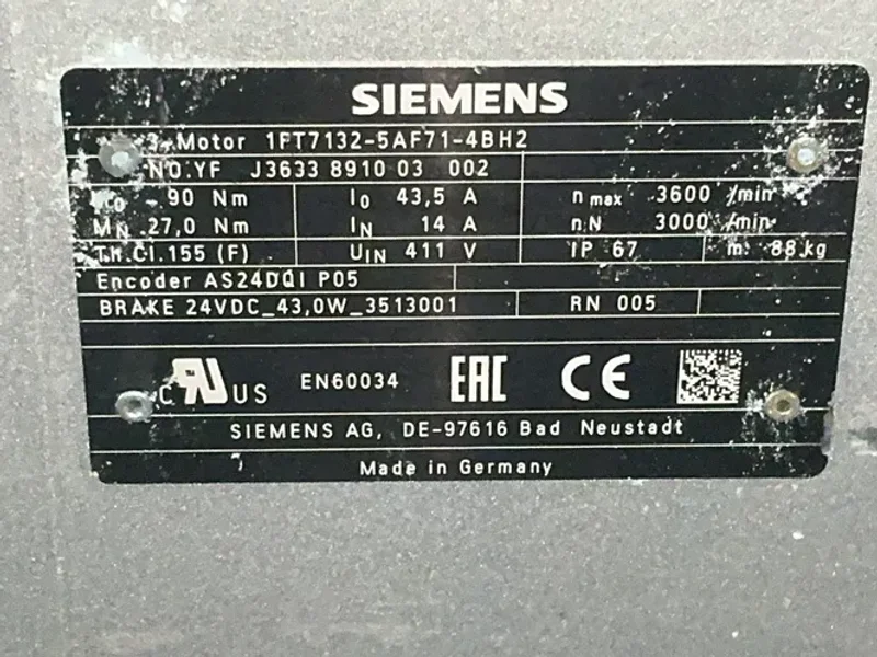 SIEMENS 3600/3000RPM SERVO MOTOR  -  1FT7132-5AF71-4BH2