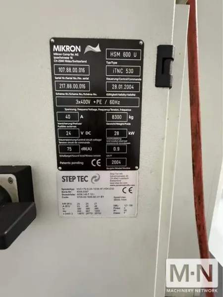 Mikron HSM-600U CNC Vertical Machining Center, 2004