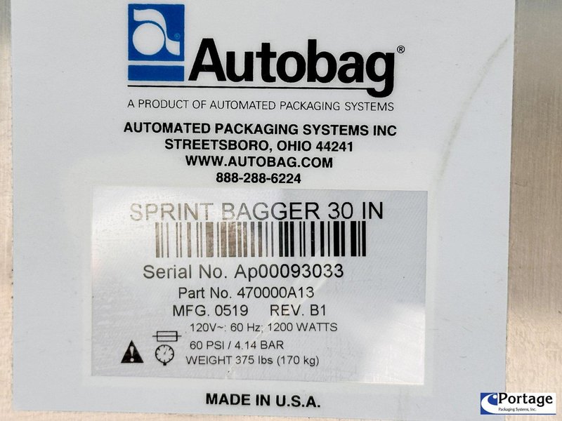 Automated Packaging Systems | Autobag SPrint 30” Industrial SidePouch Bagger