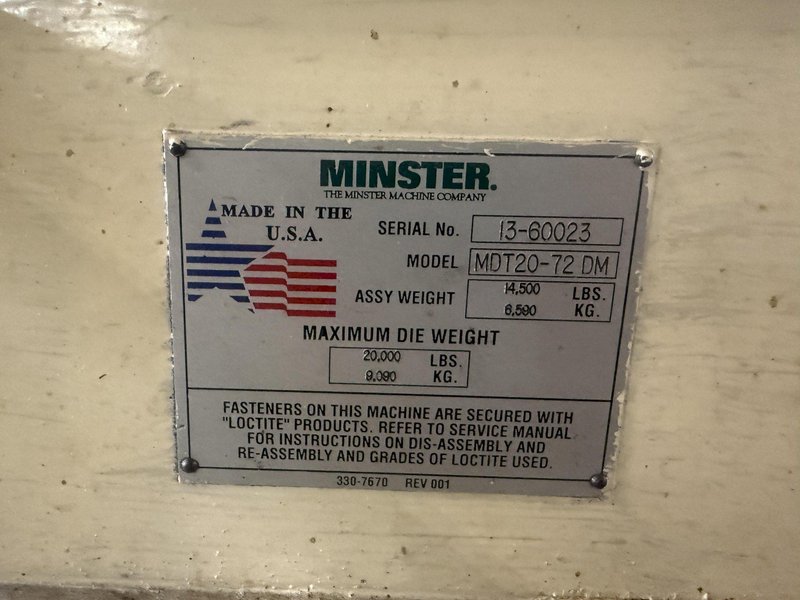 72" x 20,000 LBS MINSTER MODEL #MDT20-72DM DOUBLE DIE INFEED &amp; HANDLING CART: YOBRO #26053
