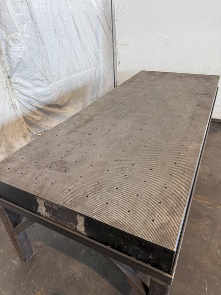 124&quot; X 50&quot; STEEL DRILLED &amp; TAPPED LAYOUT TABLE W/ STAND. STOCK # 0667025.