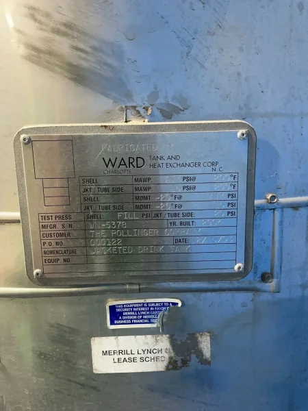 WARD TANK AND HEAT EXCHANGE CORP 2068 GAL S/S TANK