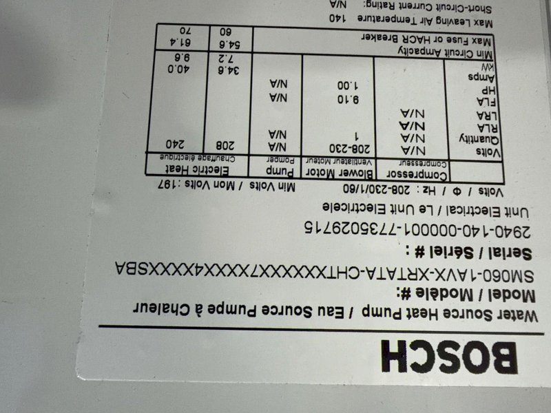 Bosch Water Source Heat Pump - Sm060-1avx-xrtata-chtx