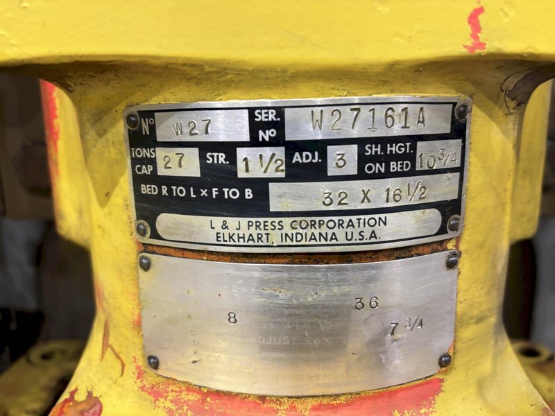 27 TON L&amp;J MODEL #W-27 OBI STAMPING PRESS 1.5" STROKE: STOCK #22435