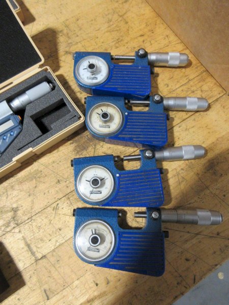 Micrometers Mostly Vernier Type some Digital, Various Brands and Blade Styles, and Box Of Setting Standards- Auction Item