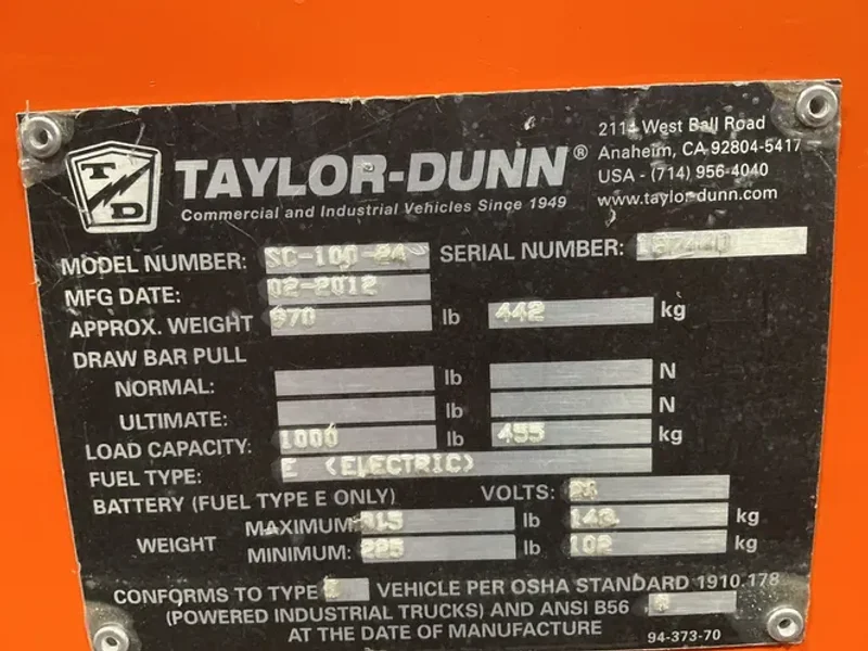 TAYLOR-DUNN 1000 lbs ELECTRIC STOCK CHASER CART  -  SC-100-24