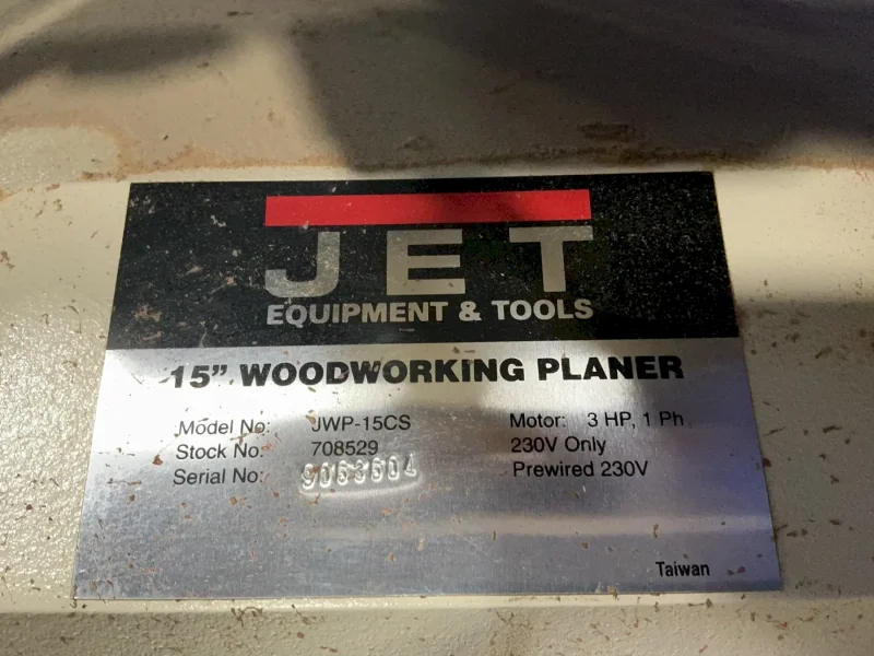 JET 15” WOODWORKING PLANER  -  JWP-15CS