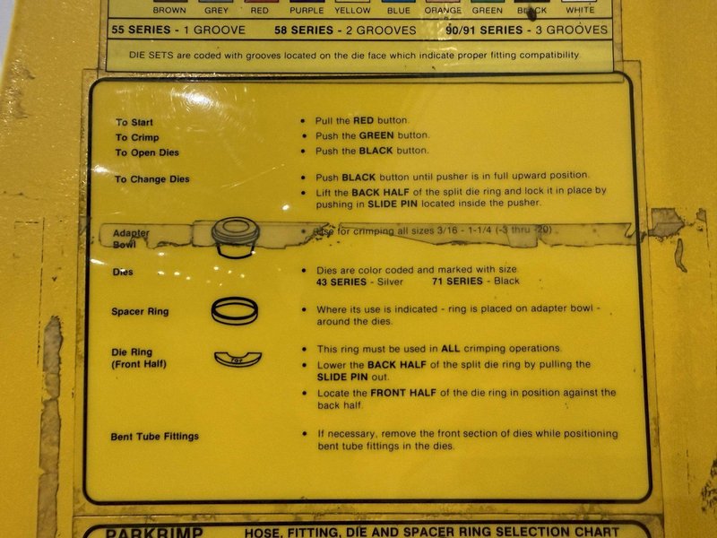 1.25" PARKER SUPER-KRIMP HYDRAULIC HOSE CRIMPER &amp; CRIMP DIES, WITH ENERPAC HYDRAULIC UNIT: YOBRO #25556