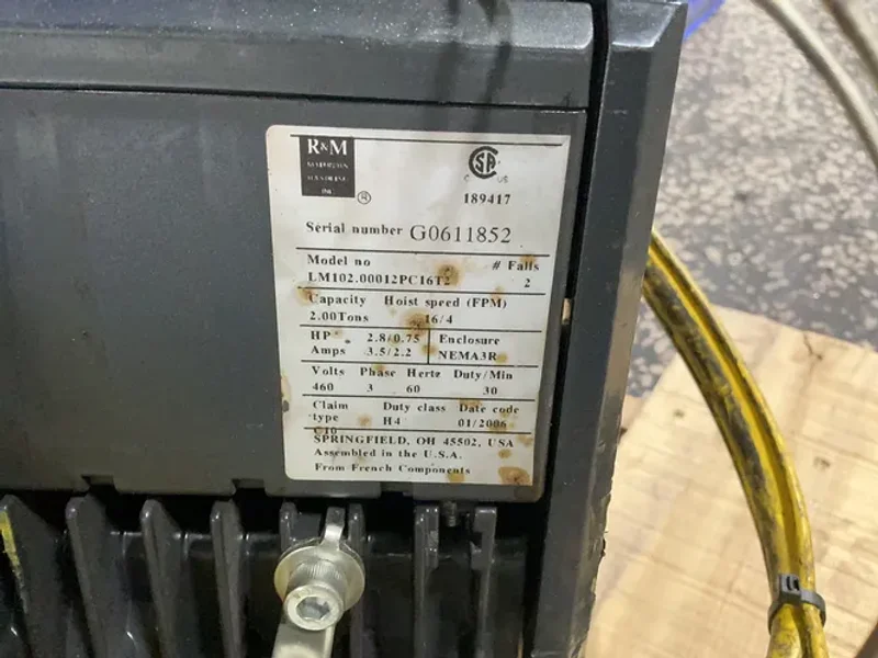 R&amp;M 2 TONS, 16/4 FPM, 2.8/0.75 HP LOADMATE CHAIN HOIST  -  LM102.00012PC16T2