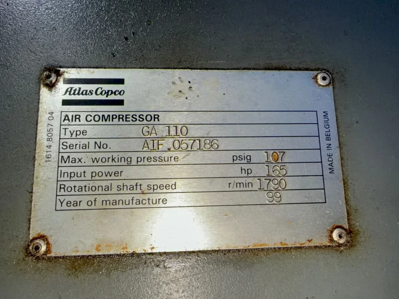 ATLAS COPCO 165 HP AIR COMPRESSOR  -  GA 110