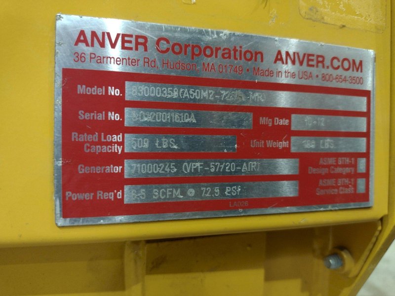 500 LBS ANVER SERIES VPF-57 AIR VAC PACK AIR VACUUM PACK: STOCK #23234