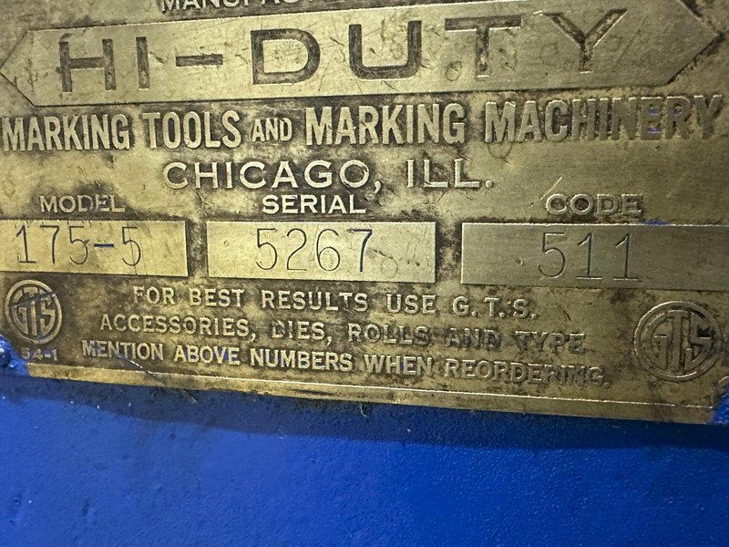 #175 HI-DUTY GEO SCHMIDT ROLL STAMP MARKING MACHINE: STOCK #23766